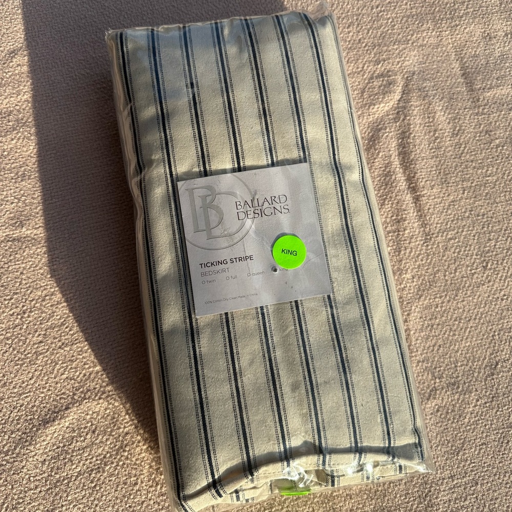 Ballard Designs King Bedskirt Navy Ticking Stripe